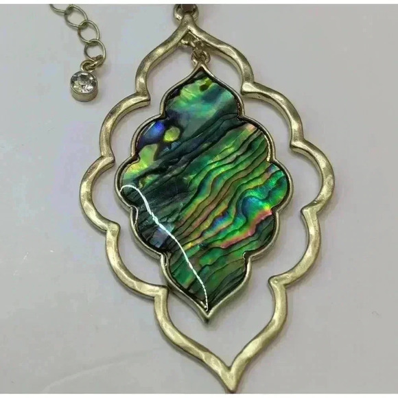 NEW Canvas Goldtone Necklace Pendant Gold Chain Colorful Abalone Shell Reverses - Picture 2 of 7